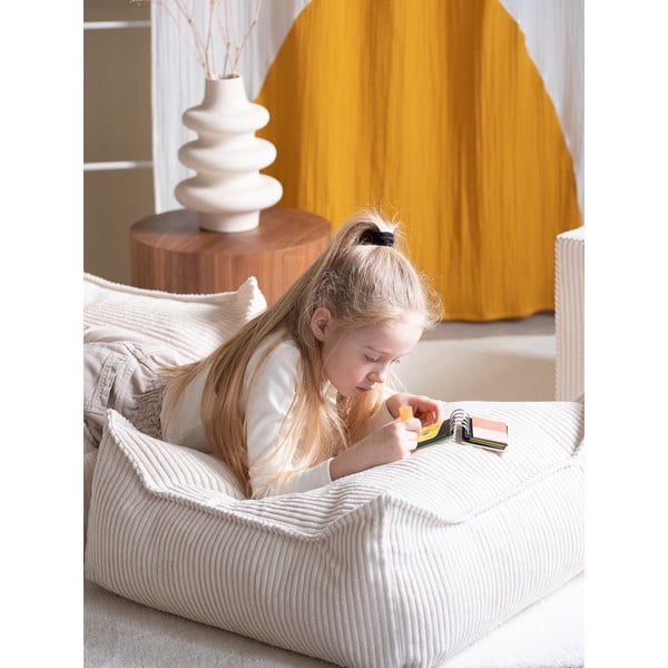 Krémszínű kordbársony gyerek babzsákfotel Square – Wigiwama-image-1