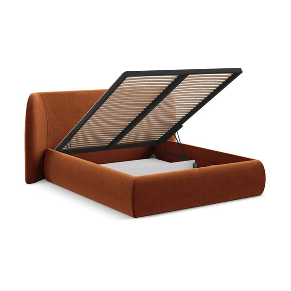  Terrakotta színű kárpitozott ágyneműtartós franciaágy ágyráccsal 180x200 cm Hauke – Makamii-image-2