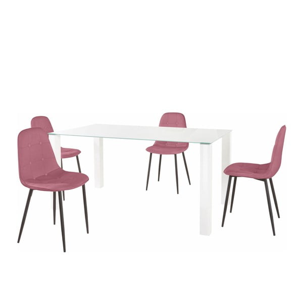 Dante étkezőasztal és 4 részes rózsaszín szék szett, asztallap hossza 160 cm - Støraa