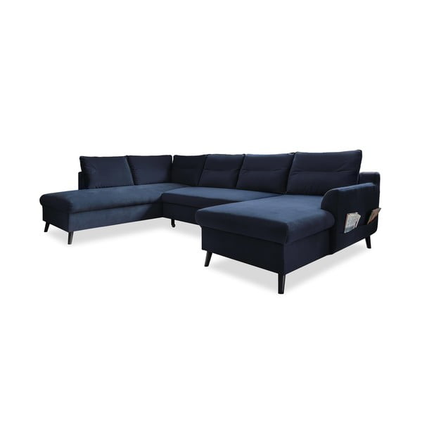 Stylish Stan sötétkék kinyitható U alakú bársony kanapé, bal oldali - Miuform