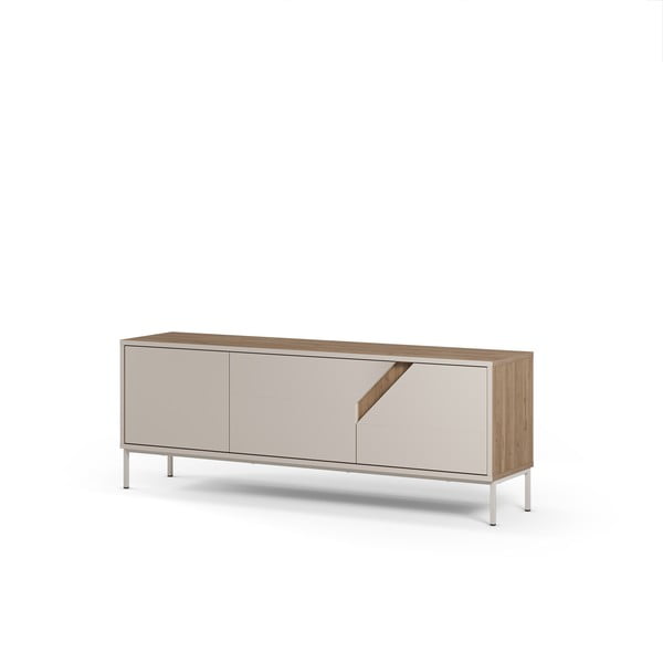 Krémszínű-natúr színű komód tölgyfa dekorral 150x55x35 cm Lilou – Marckeric-image-4