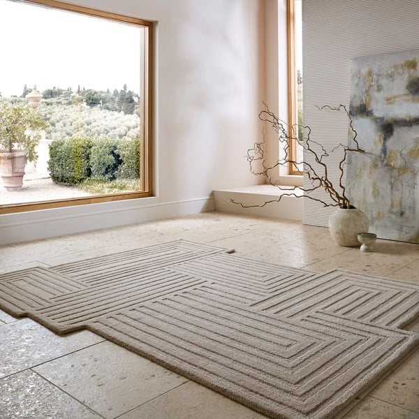 Bézs kézi szövésű gyapjú szőnyeg 120x170 cm Zen Rectangles – Flair Rugs-image-1