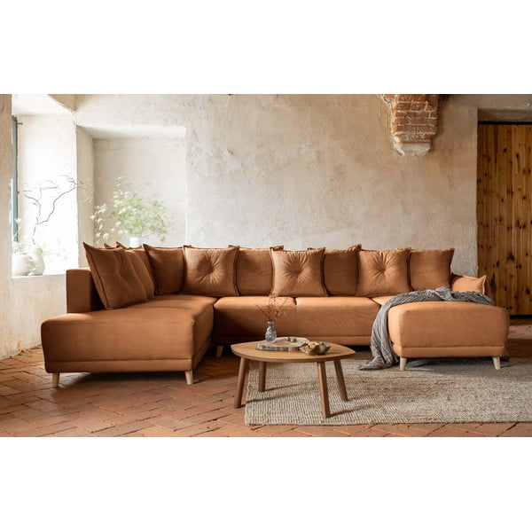 Téglavörös kordbársony kinyitható sarokkanapé (bal oldali-U alakú) Lazy Lukka – Miuform-image-1