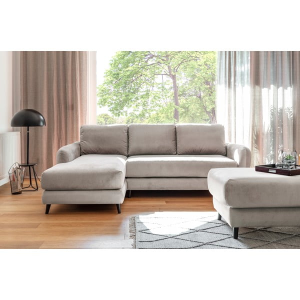 Cosy Claire bézs bársony sarokkanapé lábtartóval, bal oldalas - Miuform-image-2