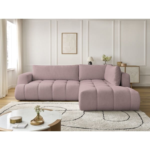 Rózsaszín kinyitható-tárolóhelyes sarokkanapé (jobb oldali-L alakú) Fuji – Bobochic Paris-image-1