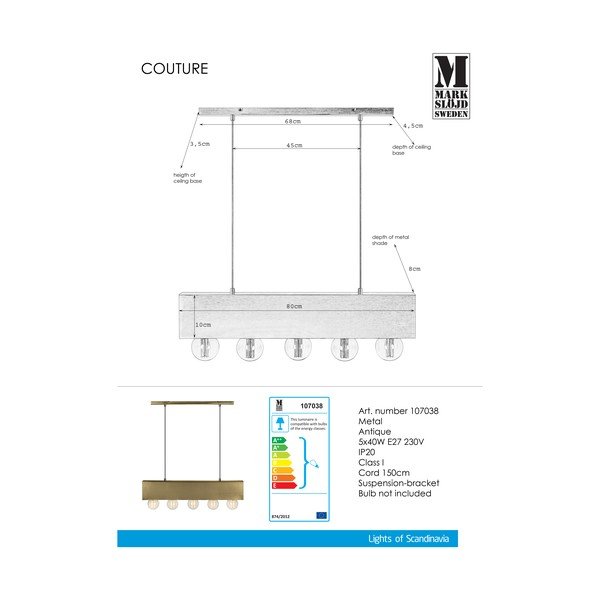 Couture rézszínű mennyezeti függőlámpa - Markslöjd-image-3