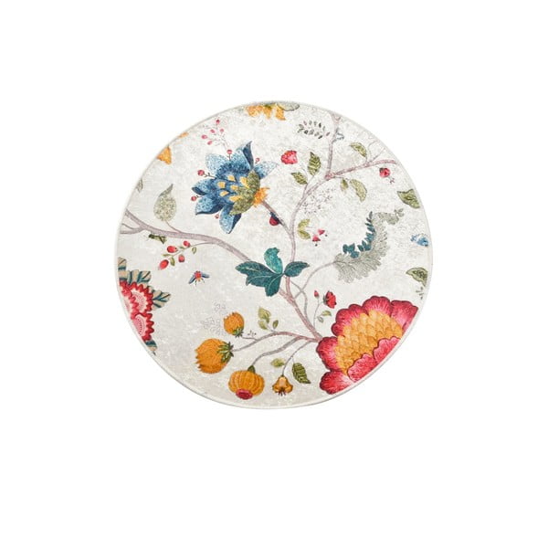 Szürke bársony fürdőszobai kilépő ø 100 cm Vintage Flower – Foutastic