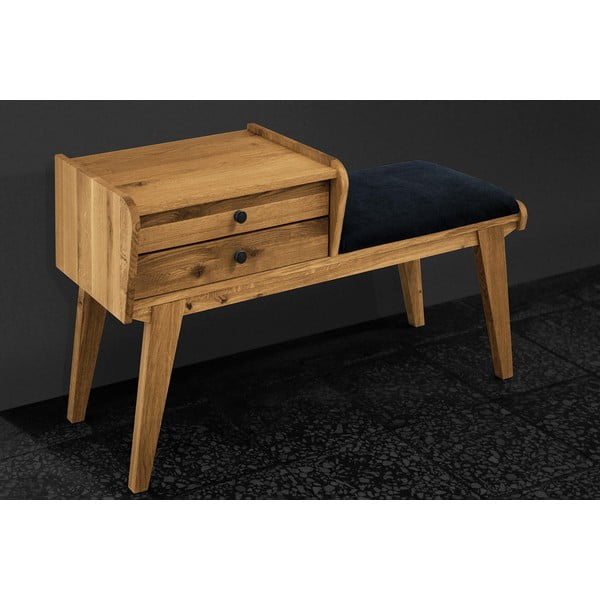 Fiókos tölgyfa pad, kék ülőrésszel Retro - The Beds-image-3