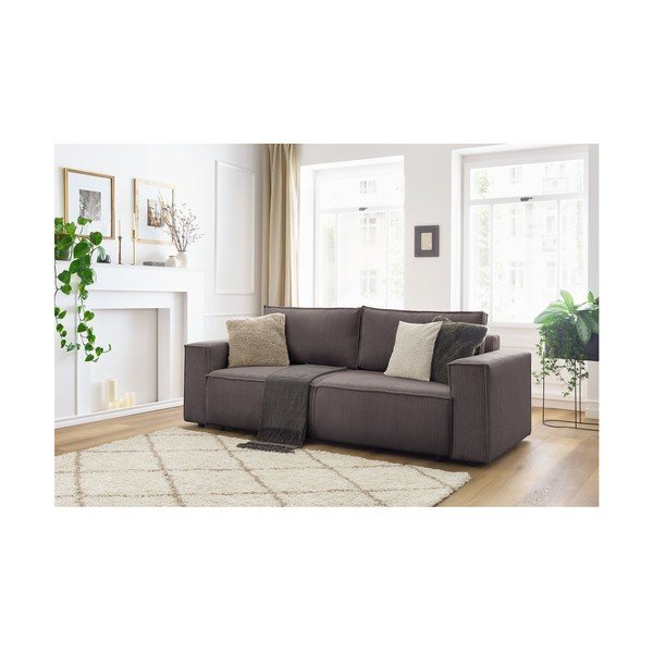 Szürkésbarna kordbársony kinyitható kanapé 245 cm Nihad – Bobochic Paris-image-3