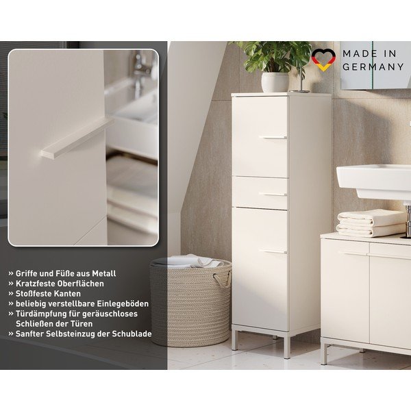 Krémszínű matt magas-keskeny fürdőszoba szekrény 34x123 cm Laurino – Germania-image-4