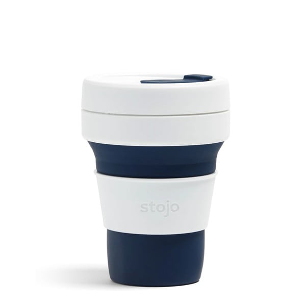 Pocket Cup fehér-sötétkék összecsukható utazópohár, 355 ml - Stojo