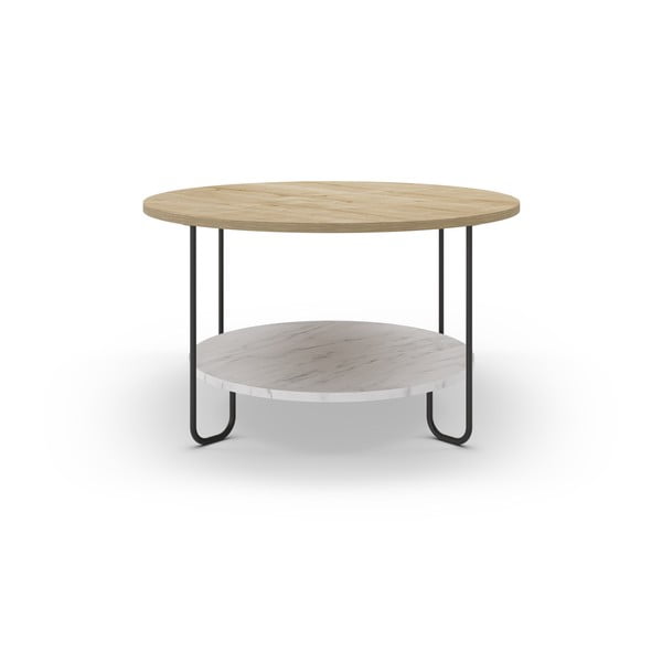 Natúr színű kerek dohányzóasztal tölgyfa dekoros asztallappal ø 80 cm Tonka – Marckeric-image-3