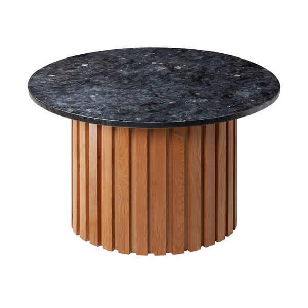 Moon fekete gránit dohányzóasztal tölgyfa vázzal, ⌀ 85 cm - RGE