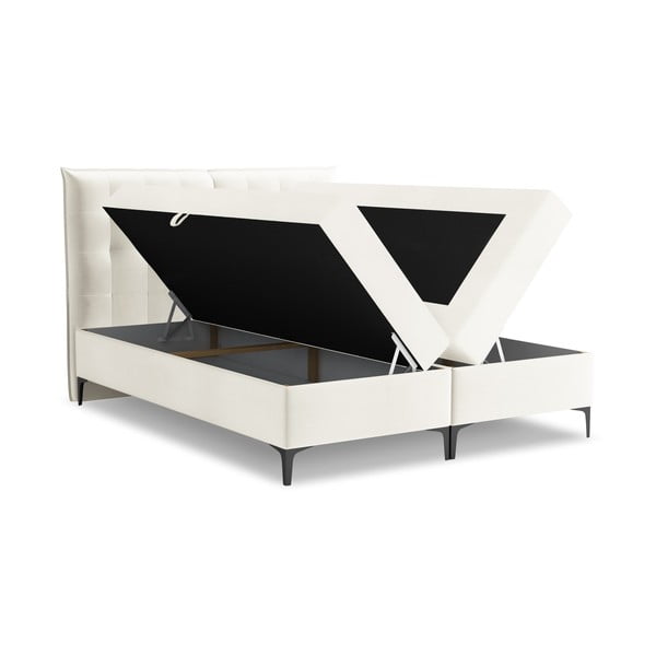 Krémszínű ágyneműtartós boxspring ágy 160x200 cm Mikana – Makamii-image-1