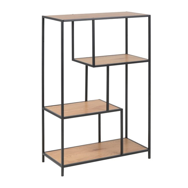 Fekete-natúr színű könyvespolc tölgyfa dekorral 77x114 cm Seaford – Actona-image-2