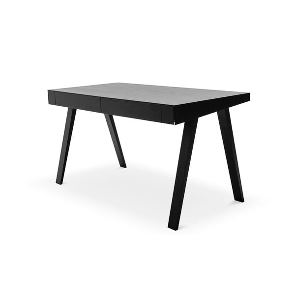 Fekete asztal kőrisfa lábakkal, 140 x 70 cm - EMKO