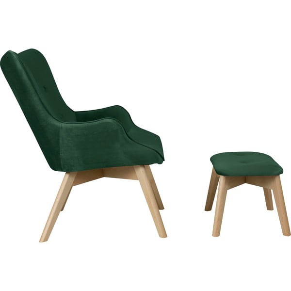Sötétzöld bársony fotel lábtartóval Niko – Ropez-image-3