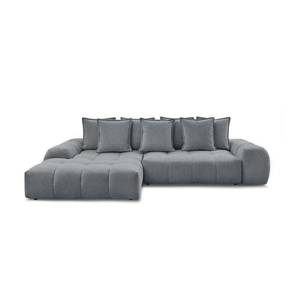 Sötétszürke zsenília kinyitható-tárolóhelyes sarokkanapé (bal oldali-heverő résszel) Everest – Bobochic Paris