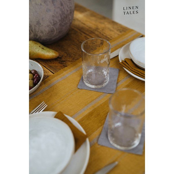 Len asztalterítő 140x140 cm Amber Bronze Stripes – Linen Tales-image-1