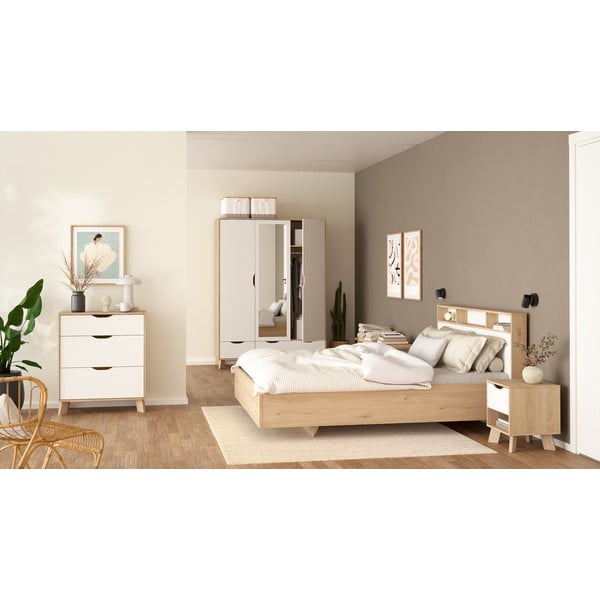 Fehér-natúr színű éjjeliszekrény Ikast – Tvilum-image-2