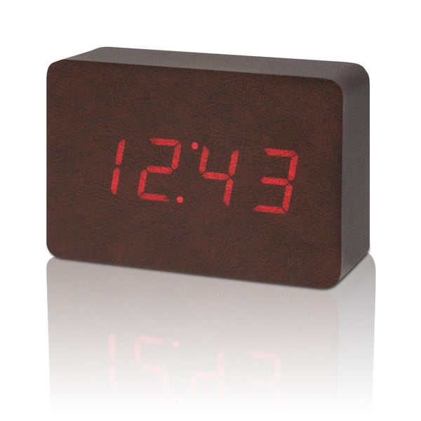 Brick Click Clock sötétbarna ébresztőóra piros LED kijelzővel - Gingko