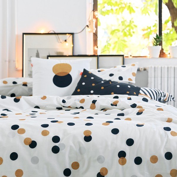 Fehér egyszemélyes pamut paplanhuzat 140x200 cm Golden dots – Blanc-image-2