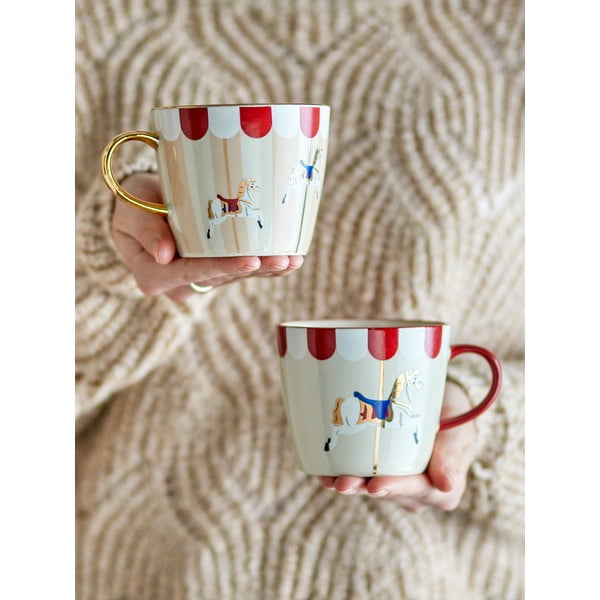 Krémszínű agyagkerámia bögre szett karácsonyi mintával, 2 db-os, 300 ml Merry-go-round – Bloomingville-image-1