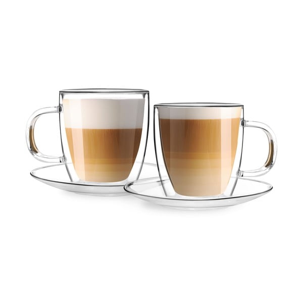 2 db-os duplafalú üveg csésze és csészealj készlet, 250 ml - Vialli Design-image-2
