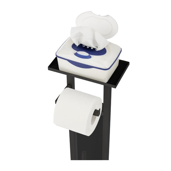 Fekete rozsdamentes acél WC-papír tartó állvány kefével Debar – Wenko-image-3