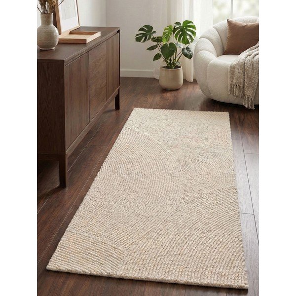 Világos natúr színű kézi szövésű gyapjú futószőnyeg 80x200 cm Calmio – Hanse Home-image-1