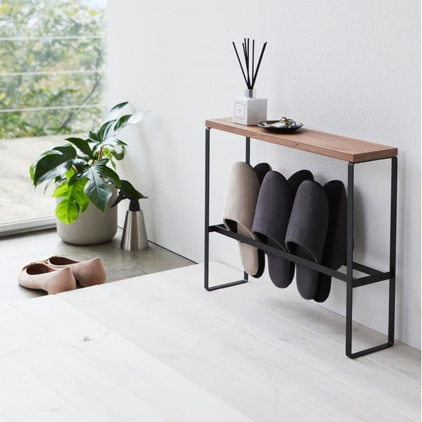 Fekete-natúr színű fém papucstartó állvány Tower – YAMAZAKI-image-3