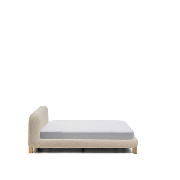 Bézs kárpitozott franciaágy ágyrács nélkül 180x200 cm Odina – Kave Home-image-4