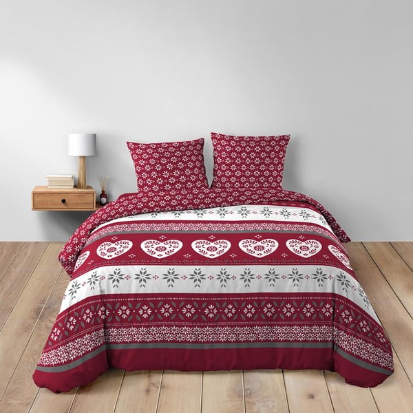 Piros kétszemélyes hosszabbított pamut ágyneműhuzat 240x220 cm Alpage – douceur d'intérieur-image-1