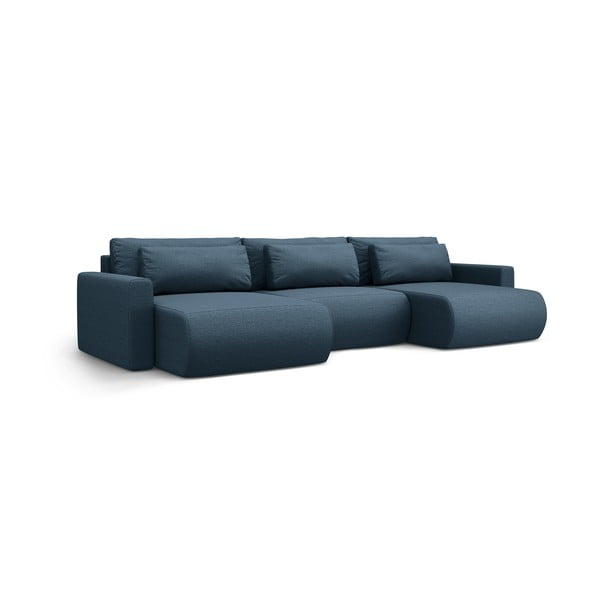 Sötétkék kinyitható tárolóhelyes sarokkanapé (U alakú) Belfast – Cosmopolitan Design-image-4