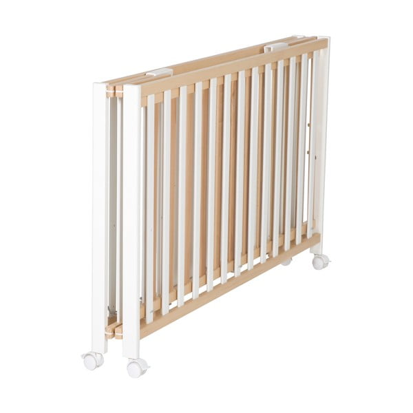 Fehér-natúr színű összecsukható gurulós babaágy 60x120 cm Fold up – Roba-image-3