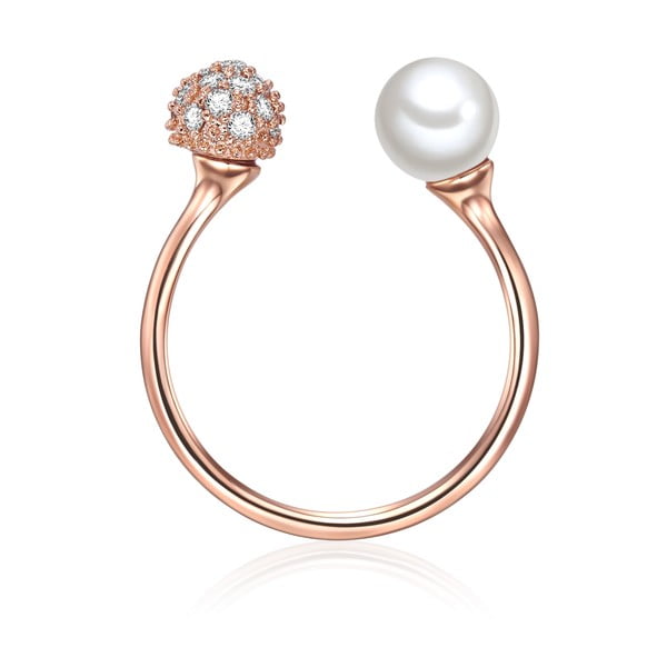 Perle rosegold színű gyűrű, fehér gyönggyel, 56-os méretben - Perldesse