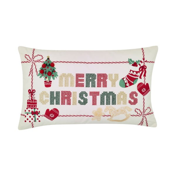 Pamut díszpárna karácsonyi mintával 30x50 cm Merry Christmas Cross Stitch – Catherine Lansfield