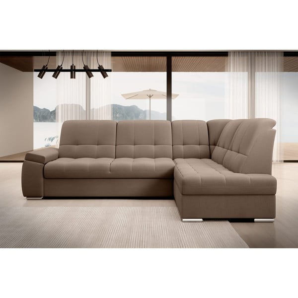 Barna bársony kinyitható-tárolóhelyes sarokkanapé (jobb oldali-L alakú) Sado – ELTAP-image-3