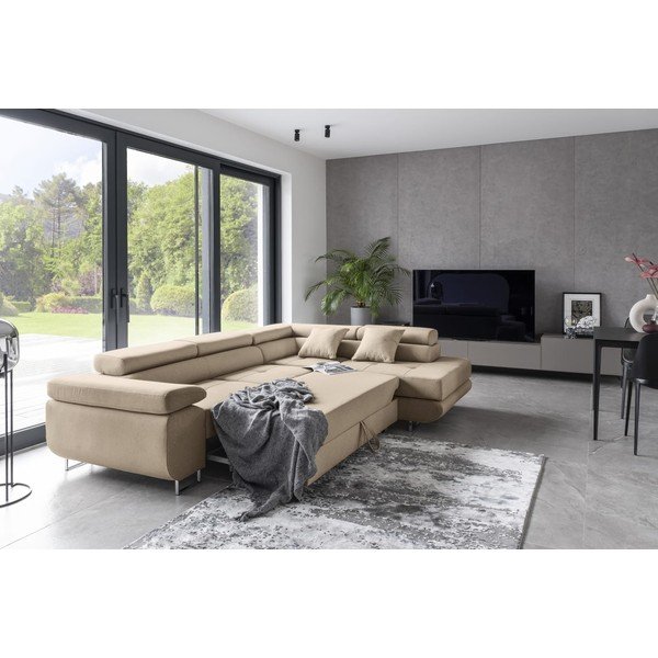 Bézs kinyitható-tárolóhelyes sarokkanapé (jobb oldali-L alakú) Anton – ELTAP-image-3