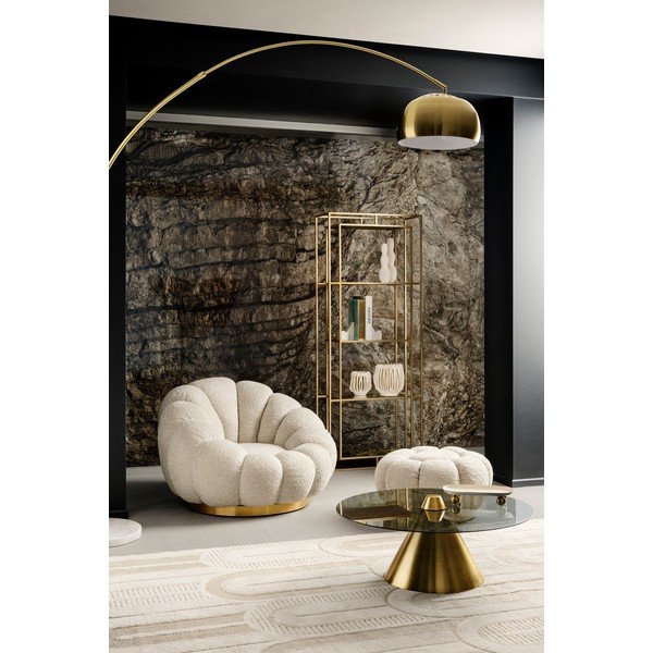 Krémszínű forgó buklé fotel Florel – Bizzotto-image-1