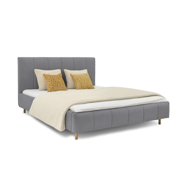 Szürke kárpitozott franciaágy ágyráccsal 180x200 cm Zee – Scandic-image-1