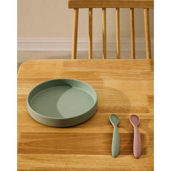 Rózsaszín-türkiz műanyag-szilikon gyerek kanál szett 2 db-os Lili – Kave Home-image-3