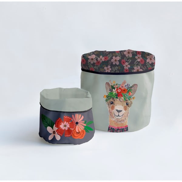 Textil tárolókosár szett 2 db-os Floral Llama – Little Nice Things