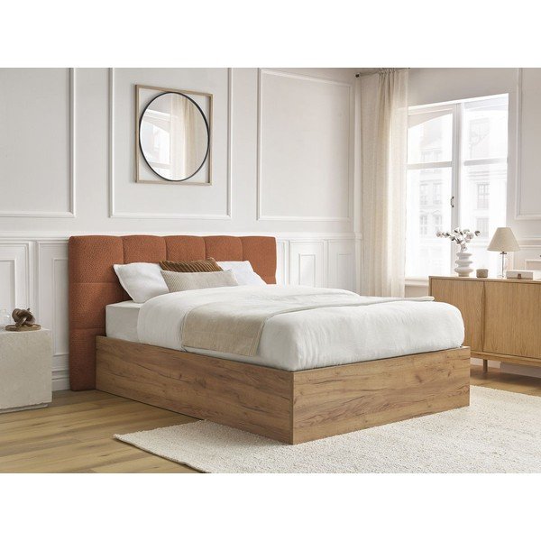 Terrakotta színű kárpitozott kárpitozott-forgácslemez ágyneműtartós franciaágy ágyráccsal 180x200 cm Kumo – Bobochic Paris-image-4