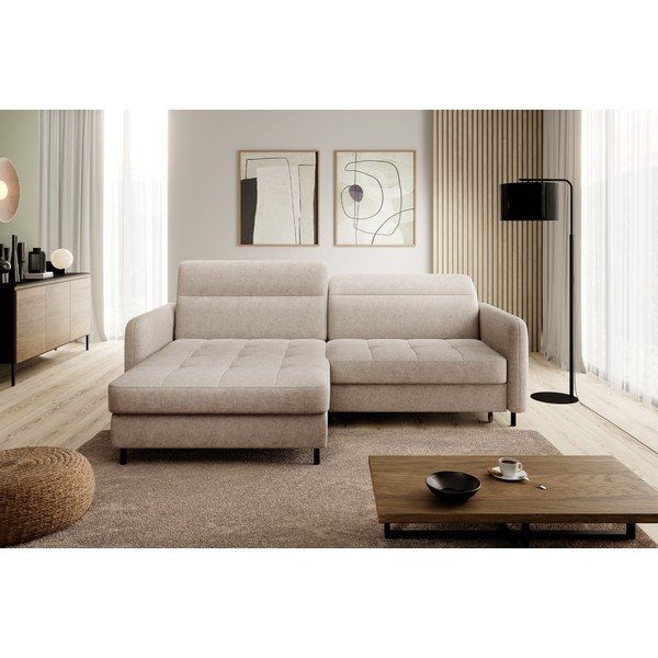 Bézs zsenília kinyitható-tárolóhelyes sarokkanapé (bal oldali-heverő résszel) Gomsi – ELTAP-image-3