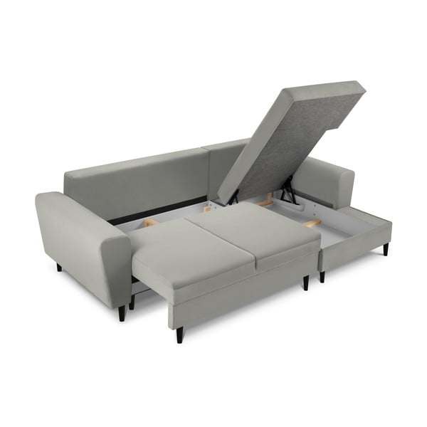 Világosszürke kordbársony kinyitható tárolóhelyes sarokkanapé (jobb oldali-heverő résszel) Kyoto – Cosmopolitan Design-image-3