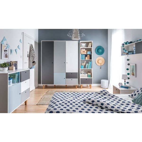 Concept fehér-szürke komód, kék elemmel - Vox-image-1