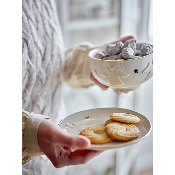 Fehér desszertes agyagkerámia tányér karácsonyi mintával ø 16 cm Starry – Bloomingville-image-1