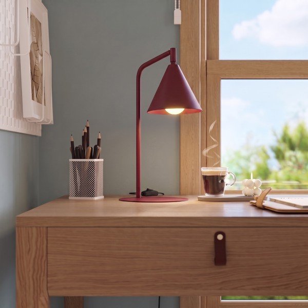 Borvörös acél asztali lámpa hajlítható szerkezettel (magasság 35 cm) Zylo – Sollux-image-1