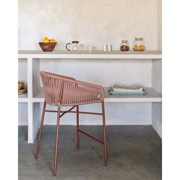 Yanet kerti bárszék terrakotta színű húrozással, magasság 85 cm - Kave Home-image-1